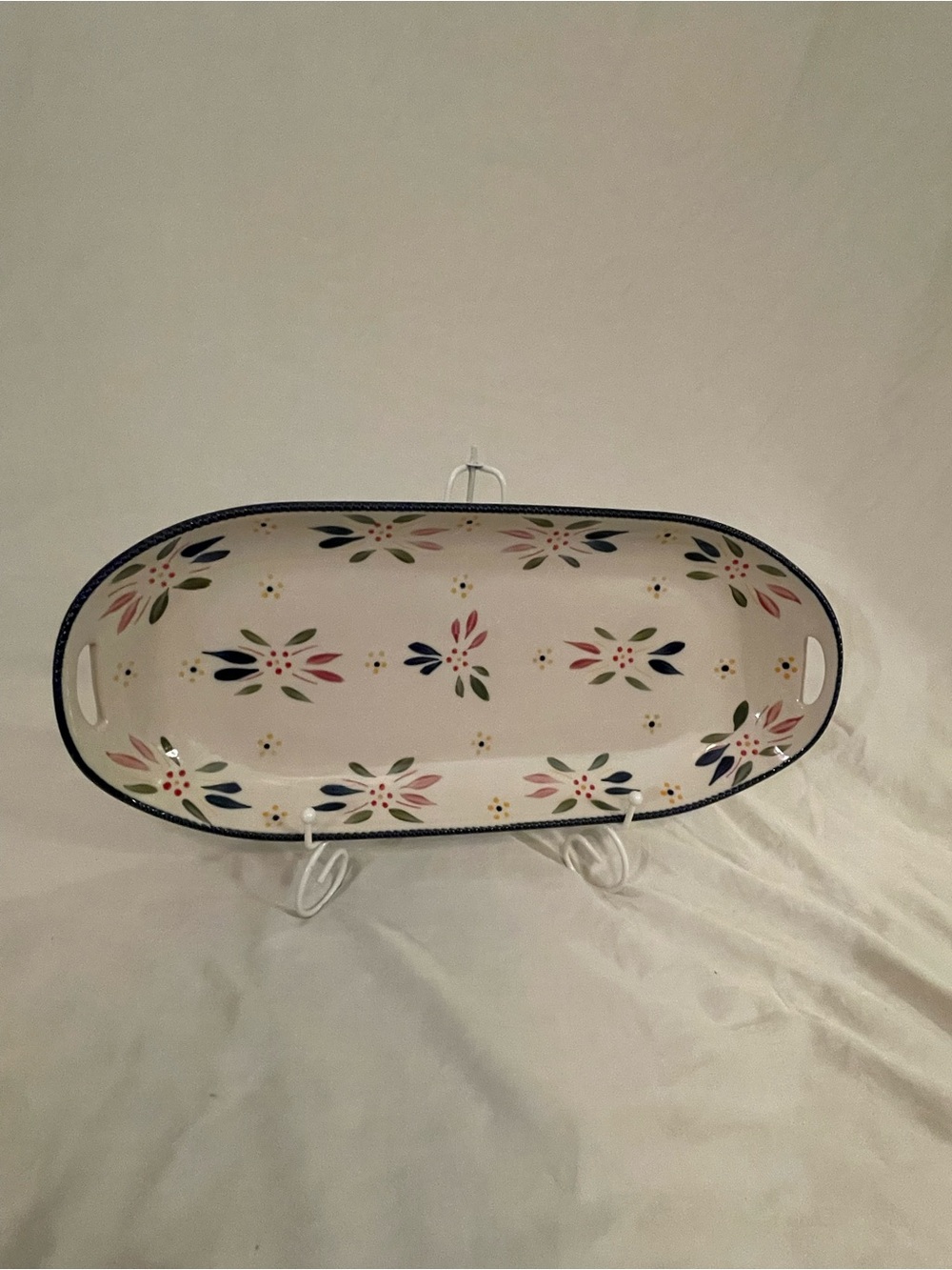 Temptations Oval Floral Serving Platter – Navy, Pink, Green